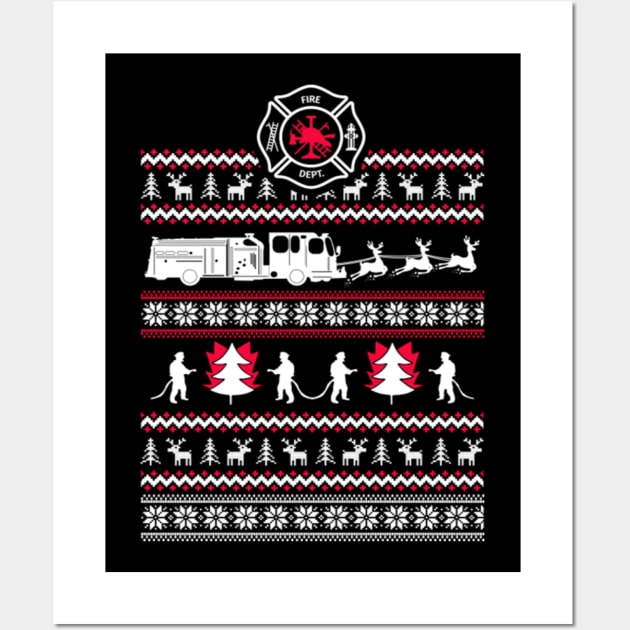 Firefighter Ugly Christmas Sweater Wall Art by uglygiftideas